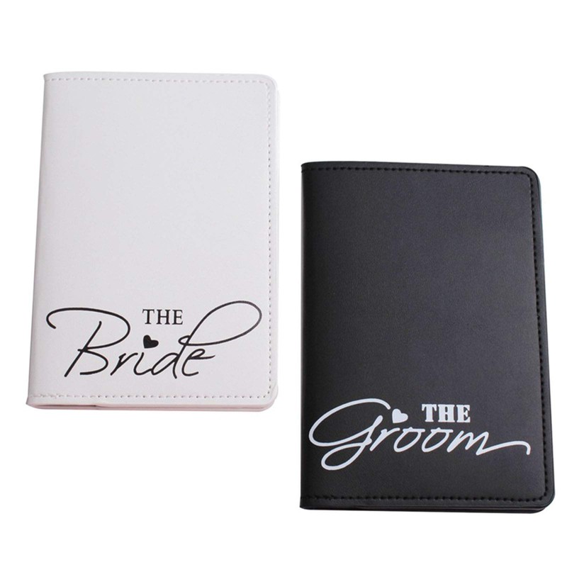 cdhgsh 1Set PU Leather Luggage Tag Bride Groom Passport Case