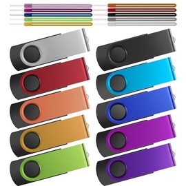 Kepmem 10 Piezas Memorias USB 16GB Pendrives, Portátil y Económico Pen Drive 16 Giga Llave USB 2.0 Memoria Externo Stick, Metal Llavero Flash Drive 16 GB Almacenamiento de Datos, Colores con Cuerdas