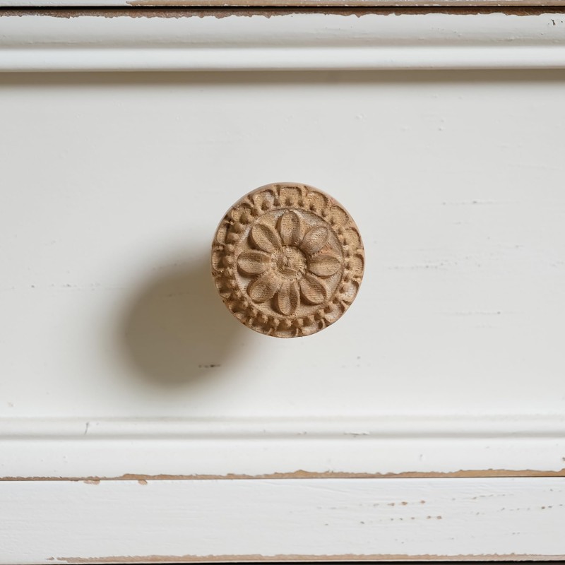 SOFFEE DESIGN 2pcs Wooden Carved Flower Knobs, Decorative Bohemian Style