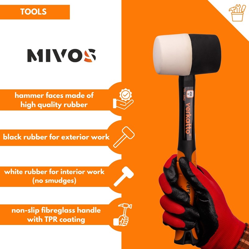 MIVOS Rubber Hammer 450 g (16 oz) - Diameter 55