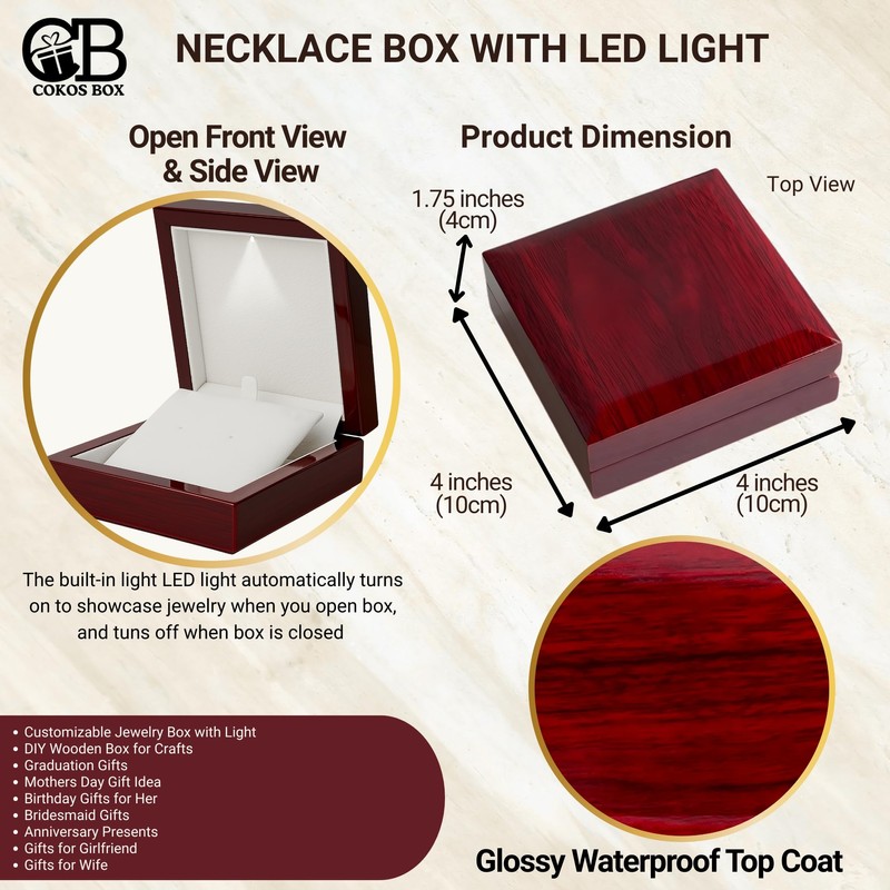 Necklace Box with LED Light – Small Jewelry Display Case