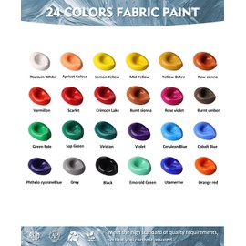 Colorful Fabric Paint Set for Clothes 24 Colors - Permanent Textile Paint Kit for Shoes, Canvas - Non-Toxic Slick Painting Set for Adults, Beginner & Artists