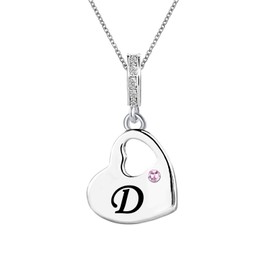 KunBead 18 inch Initial D Letter Pink Heart Alphabet Love Charm Birthday Pendant Necklace for Mom Daughter