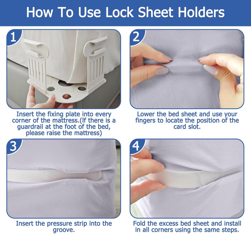 YANJINGSHE 4 Pcs Bed Sheet Holder with Lock Strips,Pieces Heavy