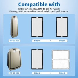 4 Packs IAF-H-100C Replacment Filter C Compatible with Idylis IAP-10-200, IAP-10-280 Air Cleaner Purifier with 4 Extra Activated Carbon Pre-Filters