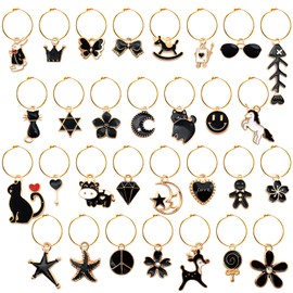 24 colgantes y marcadores de vidrio, marcadores identificadores de copas de vino, etiquetas para Navidad, Acción de Gracias, Pascua, decoraciones de fiesta de cumpleaños, Metal, gotas de aceite