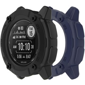 Compatible with Garmin Instinct 2X Case Cover Soft TPU Anti-Scratch Bezel Bumper Frame Resistant Protective Shell Accessories for Garmin Instinct 2X Watch Case (Black&NavyBlue)