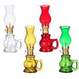 4PCS Chamber Oil Lamp Glass Kerosene Oil Lamps, Vintage Oil Lamps for Indoor, Home Lighting Hurricane Lamp Clear Kerosene Lamp Lantern, Oil Lantern for Tabletop Decor (Yellow Green Red Clear)