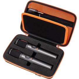 RAIACE Hard Travel Storage Case Compatible JBL Wireless Two Microphone System, Mesh Pocket for Singing or Karaoke for Receivers, Adapters, AA Batteries. (Case Only!) - Black(Orange Lining)