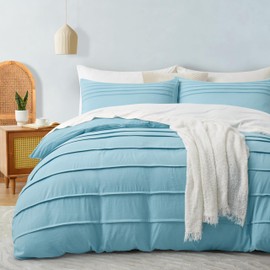 Oli Anderson Blue Duvet Cover King Size - Pleated King Duvet Cover, 3PCS Soft and Breathable Textured Bedding Set with Zipper Closure(Blue,104"x90")