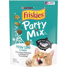 Purina Friskies Made in USA Facilities Cat Treats; Party Mix Meow Luau Crunch - (6) 6 oz. Pouches