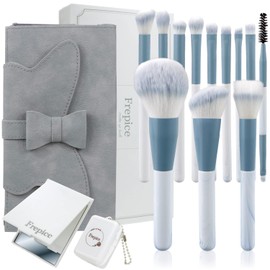 Frepice Makeup Brushes, Set of 12, Powder Brush, Eye Shadow Brush, Ribbon, Makeup Brush Pouch, Cosmetic/Aqua ribon