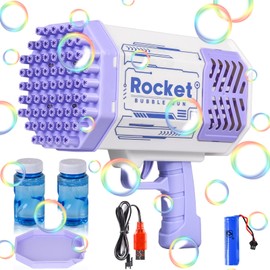 JONRRYIN Bubble Gun Set, Gatling Bubble Machine, 69 Holes Bubble Gun, Automatic Bubble Maker with 2 Soap Bubbles Liquid for Children, Adults, Girls (Purple)