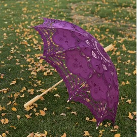 AEAOA Lace Parasol Umbrella Wedding Cotton Fashion Wooden Handle Decoration Umbrella Photo Lady Costume Adult Size (dark purple)