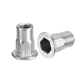 sourcing map M4 60pcs Half Hex Body Rivet Nuts 304 Stainless Steel Flat Head Thread Insert Nuts