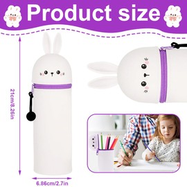 IKOPFLN Mäppchen original,2-In-1 Weiche Silikontasche - Kawaii, Kawaii Federmäppchen, Kawaii Federmäppchen, Federmäppchen, Niedlicher Cartoon (Aschepulver Kaninchen)