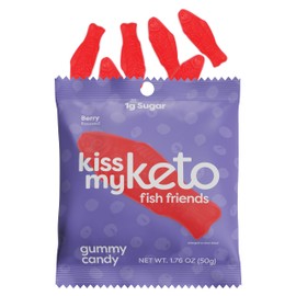Kiss My Keto Candy Fish Friends — Low Sugar (1g), 80 Calories, Low Carb Candy Gummies with MCT Oil | Vegan Friendly, Non-GMO, Gluten Free Keto Sweets | 2g Net Carbs — 24 Individually Wrapped Packs