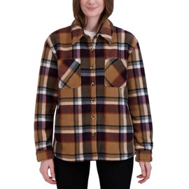 HFX Women's Fully Lined Soft and Cozy Plush Fleece Shacket, Tan Burgundy