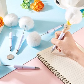 FASHEWELRY Flauschige Kugelschreiber, Plüsch-Kugelschreiber, Pompom-Kugelschreiber für DIY, personalisierte Stiftdekoration, Schule, Büro, Schreibbedarf, Weiß, 10 Stück