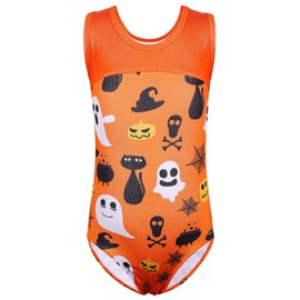TFJH E Girls Gymnastic Leotards Children Practice Outfits Ballet Dance Bodysuit Hallooween Size 7-8 Orange 8A