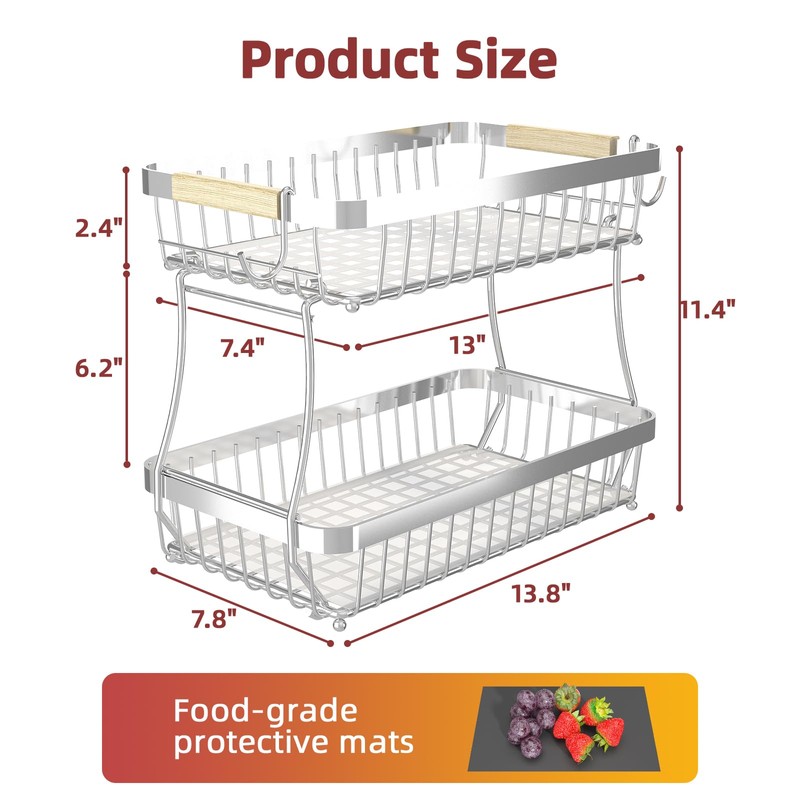 Sevenblue 2 Tier Large Fruit Basket for Kitchen Counter with