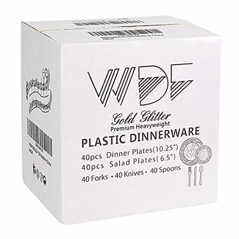 Unknown Gold Plates - Disposable Plastic Silverware - Gold Glitter