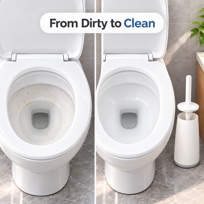 Long Handle Toilet Brush with Holder – 360° Round Bristle