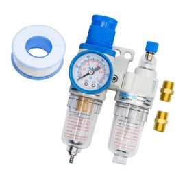 H.A.K. PNEUMATIC Compressed Air Filter Regulator & Oil Lubricator Trap Separator Air System NPT 1/4" Poly Bowl Manual Drain Gauge Easy Install Kit and 2 Brass Fittings
