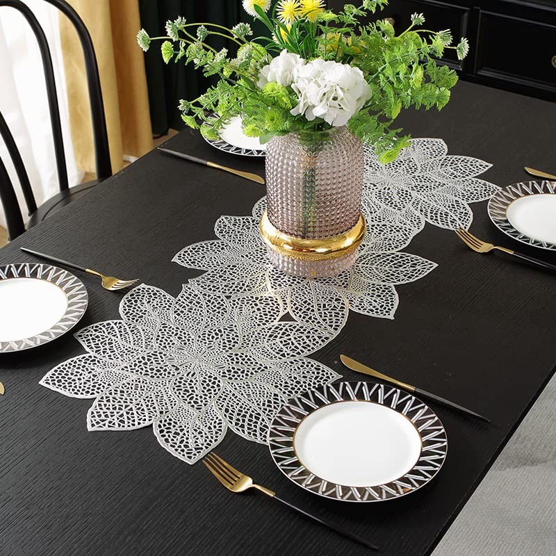 Hosoncovy PVC Hollow Table Runner Non-slip Flower Decorative Lotus Table