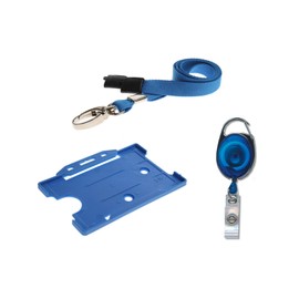 ID Card It ID Card Holder, ID Neck Lanyard & YoYo Badge Reel Set (Blue with Metal Clip)