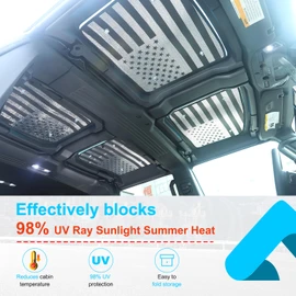 Roof Sunshade for Hummer EV Accessories,Sunroof Shade,Front & Rear Glass Roof Sun Shade UV Sun Blocking Heat Shade Comptatible with Hummer EV 2024-2025 (USA American Flag)