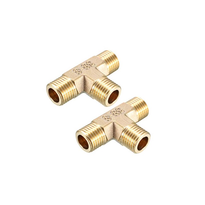 sourcing map Brass Tee Pipe Fitting 1/4 BSP Male Thread