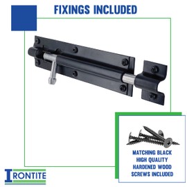 IRONTITE® 2 Pack Tower Bolt Black, Gate Bolts for Wooden Gates, Slide Bolt, Black Door Lock Bolt, Sliding Bolt Lock Or Garden Gate Bolt. 150mm (6”)