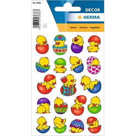 HERMA 3686 Stickers Easter Eggs Chick Colourful Small 57 Pieces Easter Stickers with Easter Motifs, Happy Easter Labels for Easter Gifts Easter Decoration Scrapbooking Decoration Gift Letters DIY