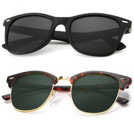 Polarised Sunglasses Men Women 100% UV400 Protection for Diving Fishing Unisex Retro Glasses, 08 Mattschwarzer Rahmen mit Silberfarbenen Nieten + Schildpatt-rahmen mit Goldenem Rand G15 Linse, m