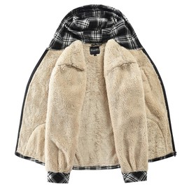 Elesuit Men's Full Zip Fleece Flannel Jackets Shirt Plaid Cotton Hoodies Soft Warm Coat for Men with Hood Black Medium