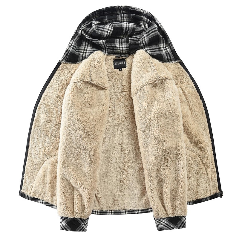 Elesuit Men's Full Zip Fleece Flannel Jackets Shirt Plaid Cotton