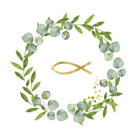 Piprox 20 servietten goldener fisch im kranz zur taufe, kommunion und firmung 33 x cm