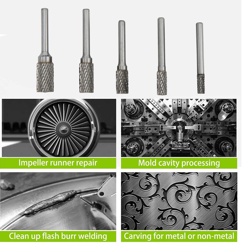 Double Cut Carbide Burrs Rotary Files Set 6mm Shank for