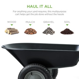 Best Choice Products Dual-Wheel Home Utility Yard Wheelbarrow Garden Cart w/Built-in Stand for Lawn, Gardening, Construction - Black