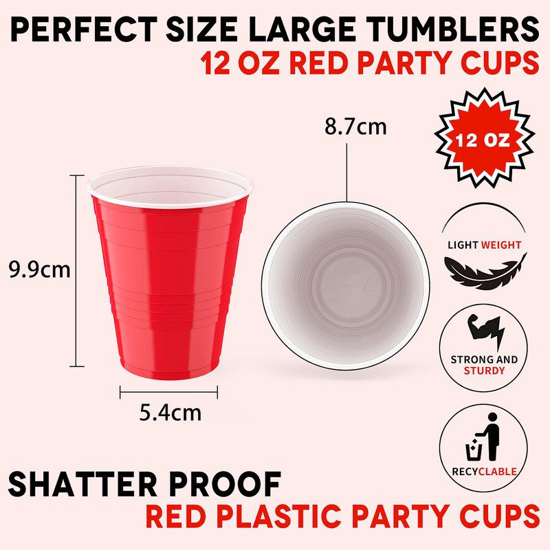 YARIX Plastic Cups- Red Drinking Cups-Red Cups 50 Pcs (12