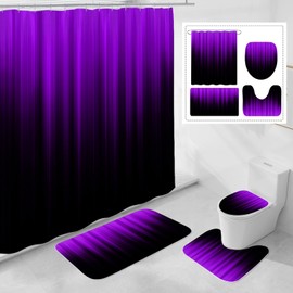 Litabel 4 Pcs Purple and Black Gradient Shower Curtain Set with Rugs and Toilet Lid Cover, Modern Simple Waterproof Fabric Bathroom Set, Ombre Stripe Gothic Abstract Bathroom Decor Set Accessories