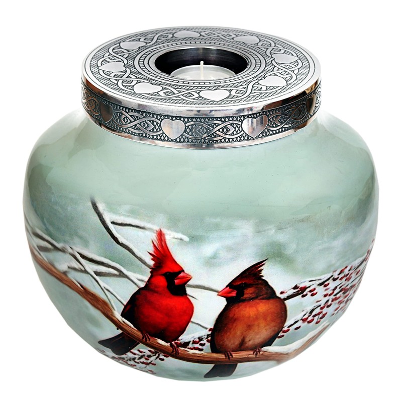 hlc Cardinal Couple Bird Candle Urn - Keepsake Urn for