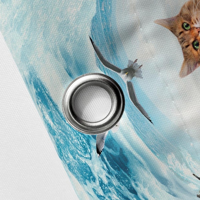 Grtuspr Funny Cat Shower Curtain Set, Cute Cat Riding Shark
