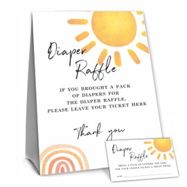 NYCTUG Baby Shower Game, Sun Shine Diaper Raffle Game Kit For Boys And Girls 1 Diaper Raffle Standing Sign With 50 Diaper Raffle Tickets,Party Favor Decorations And Supplies-NBLK-21