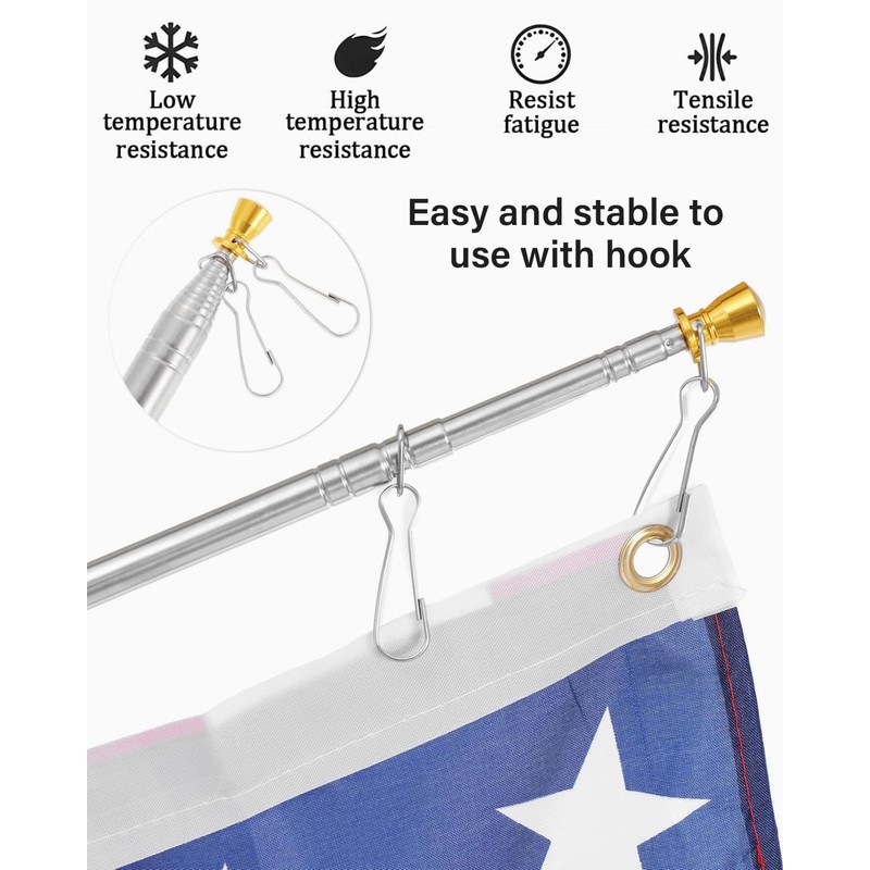 TPZORJX Telescopic Flag Pole, 2 m Telescopic Flagpole, Handheld Flagpole