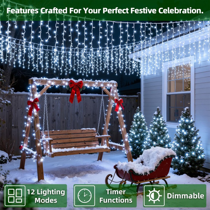 504 LED Christmas Lights with 112 Drops, 50ft 12 Modes