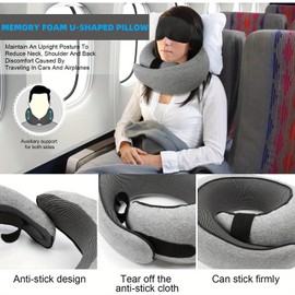 GETEON Travel Pillows for Airplanes, 2024 New Travel Pillow, 360 Degree Comfort and Breathability, Travel Neck Pillow 100% Pure Memory Foam Full Neck Surround Pillows for Airplanes, Offices and Cars