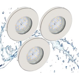 Trango Set of 3 6729IP65-032MO LED Recessed Spotlights IP65 Brushed Stainless Steel Including 3x 5 Watt 3000K Warm White Ultra Flat LED Module for Bathroom, Shower, Recessed Spotlights, Ceiling