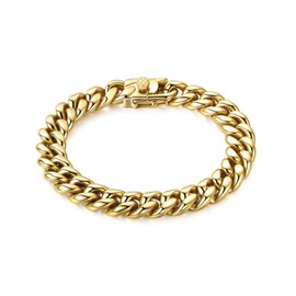 Cysnuc 14K Real Gold Plated Miami Cuban Link Chain Bracelet 10mm 12mm 316L Stainless Steel Thick Hypoallergenic Hip Hop Jewelry for Mens Women Christmas Birthday Gift (10mm, 8in)